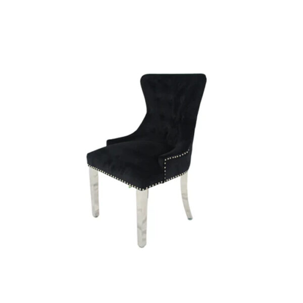 Chelsea 01 Black Chair (Lion Knocker/Chrome Legs)