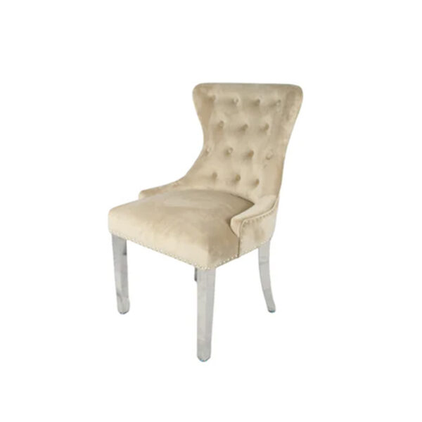 Chelsea 01 Cream Chair (Lion Knocker/Chrome Legs)