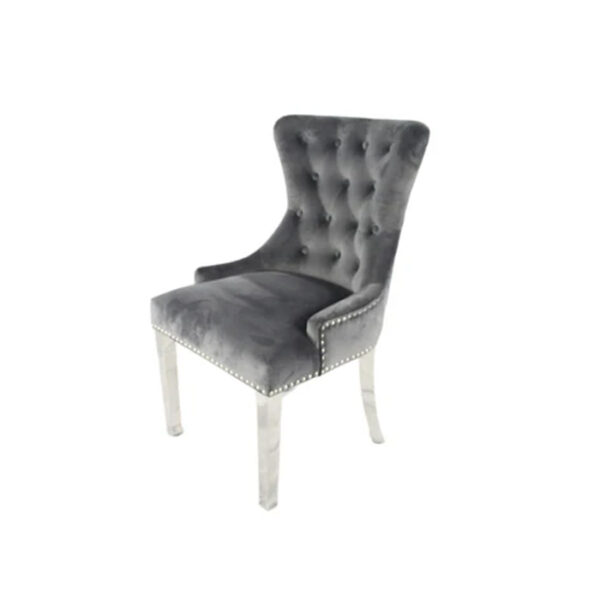 Chelsea 01 Dark Grey Chair (Lion Knocker/Chrome Legs)