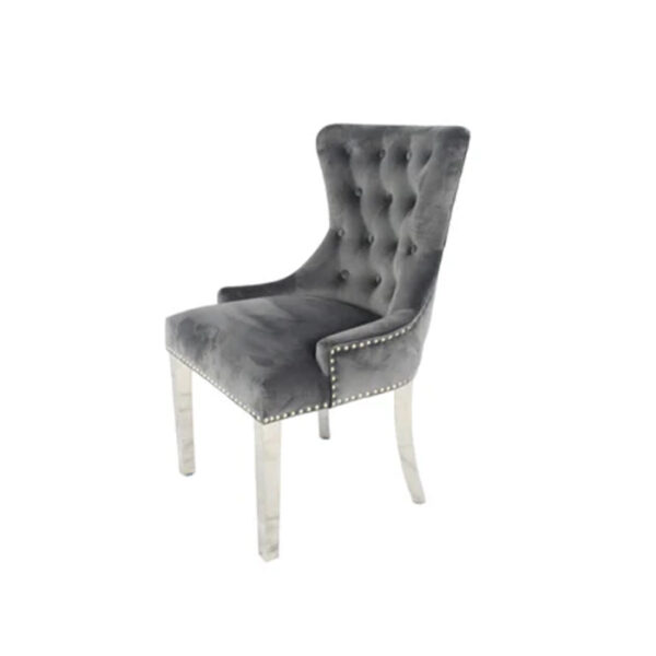 Chelsea Dark Grey Chair (Ring Knocker/Chrome Legs)